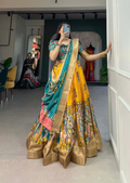 Sunshine Kalamkari Dola Silk Lehenga Set with Zari Weaving