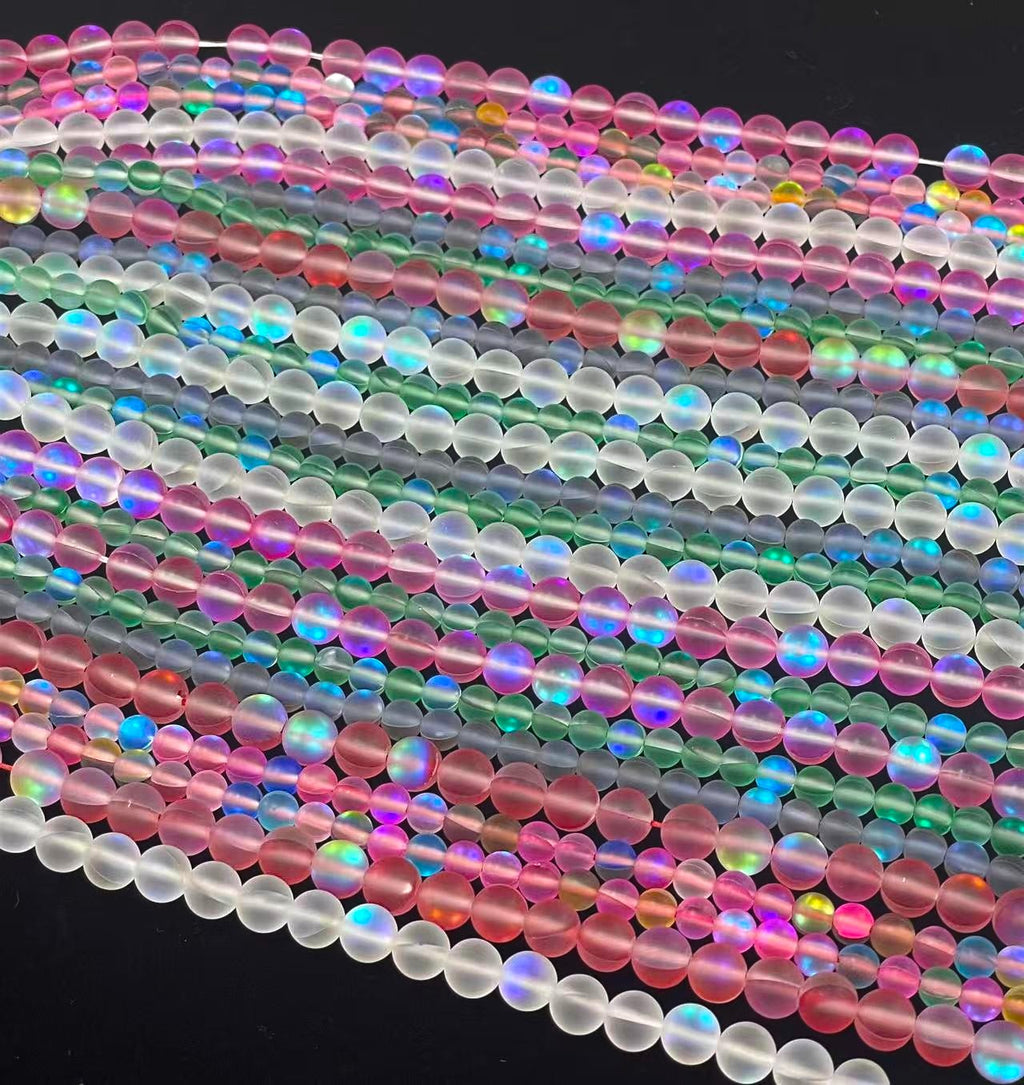 Matte Mermaid Glass Beads aka Mystic Aura Quartz, Round 6mm 8mm
