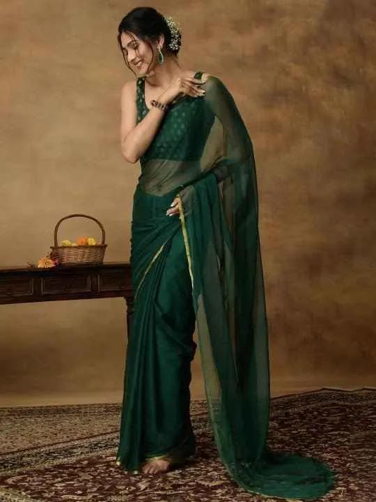 Nidha Emerald Elegance Chiffon Saree