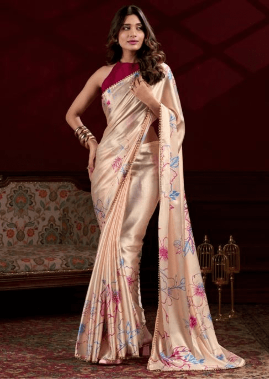 Vaanya Blush Satin Silk Saree